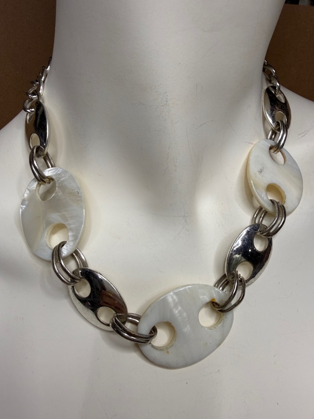 Silver and White Statement Link Necklace (bottle cap pig nose)